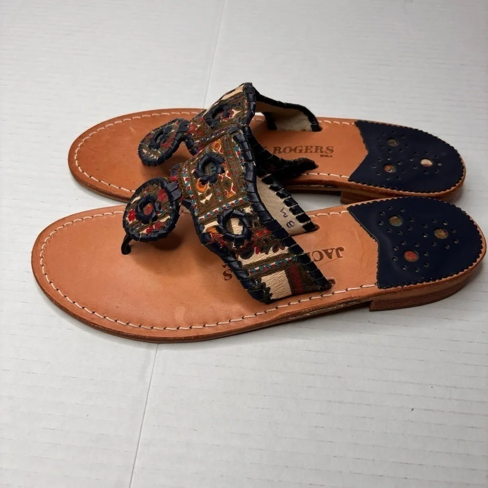 JACK ROGERS Vera Bradley Navajo Tapestry Navy Leather Thong Sandals Size 8